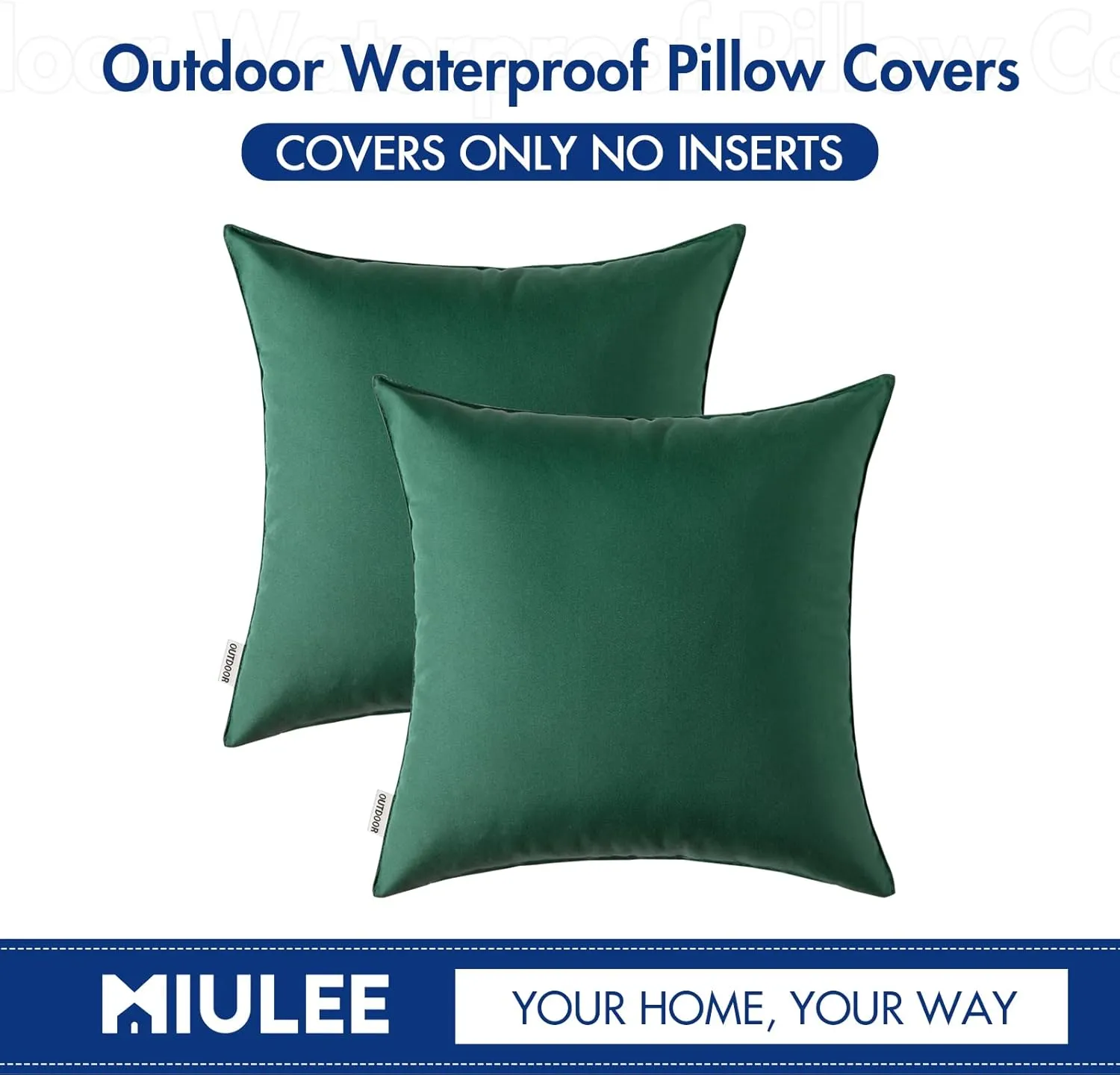 MIULEE Pack of 2 Decorative Outdoor Waterproof Pillow Covers Garden Cushion Sham Throw Pillowcase Shell for Spring Patio Tent Couch 20x20 Inch Army Green