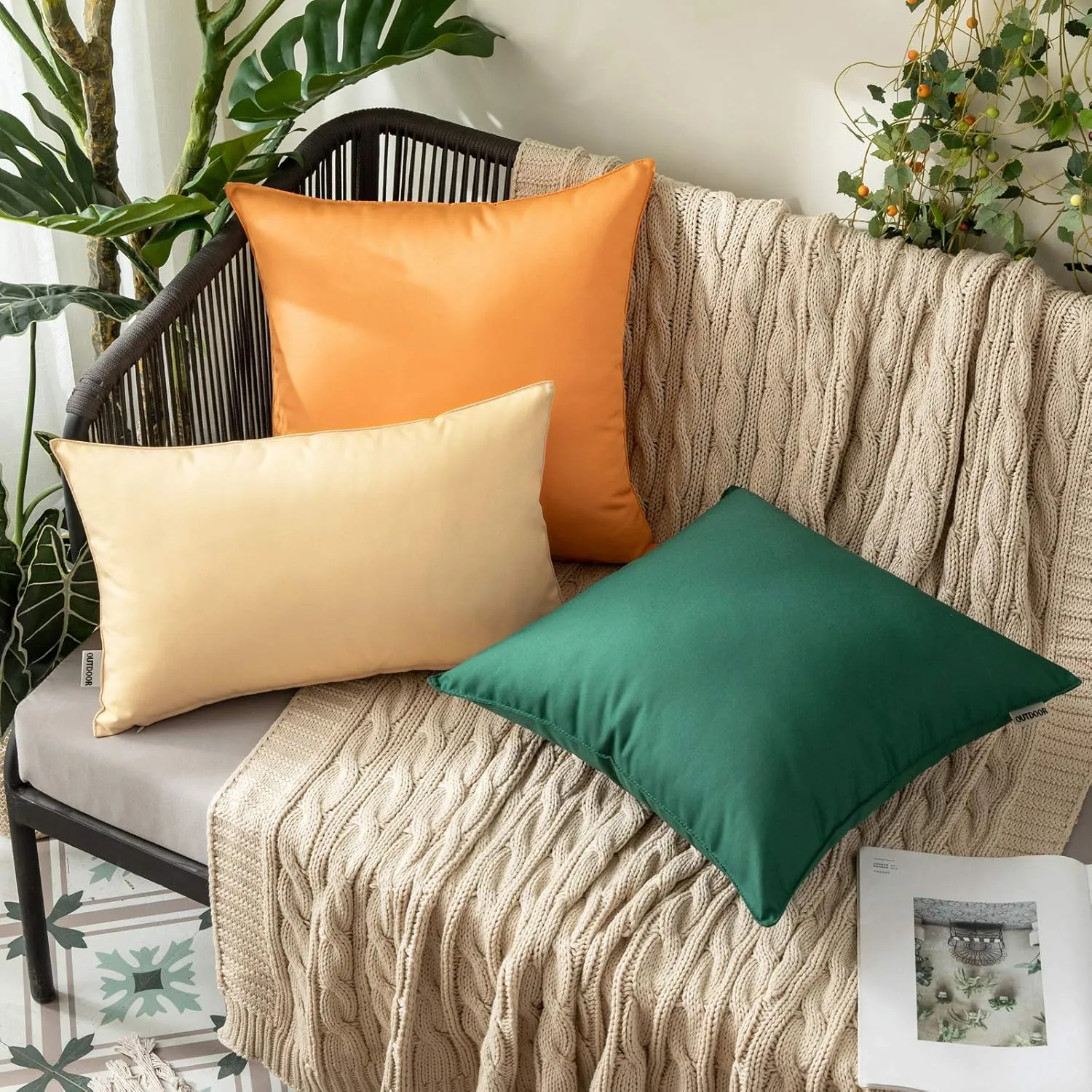 MIULEE Pack of 2 Decorative Outdoor Waterproof Pillow Covers Garden Cushion Sham Throw Pillowcase Shell for Spring Patio Tent Couch 20x20 Inch Army Green