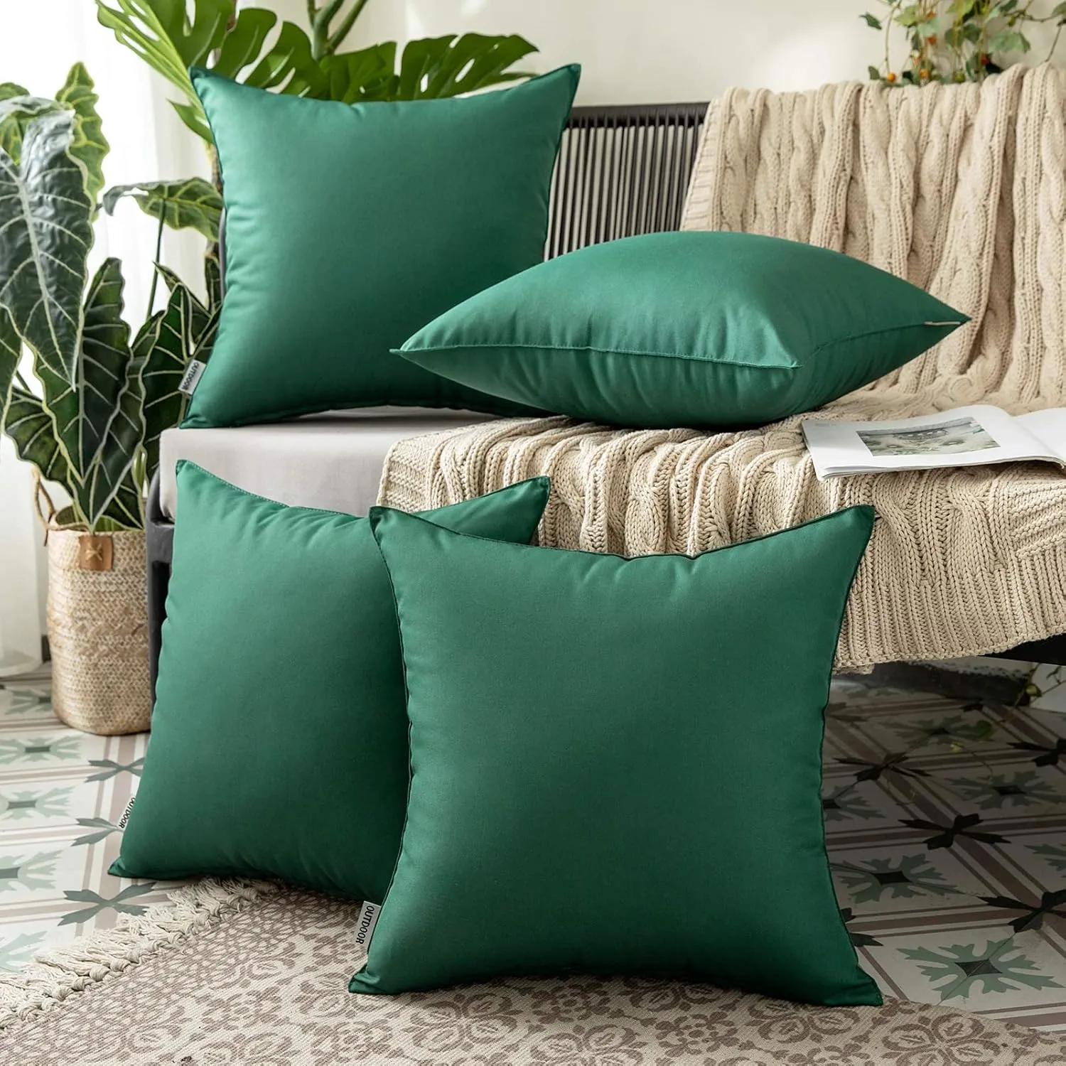 MIULEE Pack of 2 Decorative Outdoor Waterproof Pillow Covers Garden Cushion Sham Throw Pillowcase Shell for Spring Patio Tent Couch 20x20 Inch Army Green