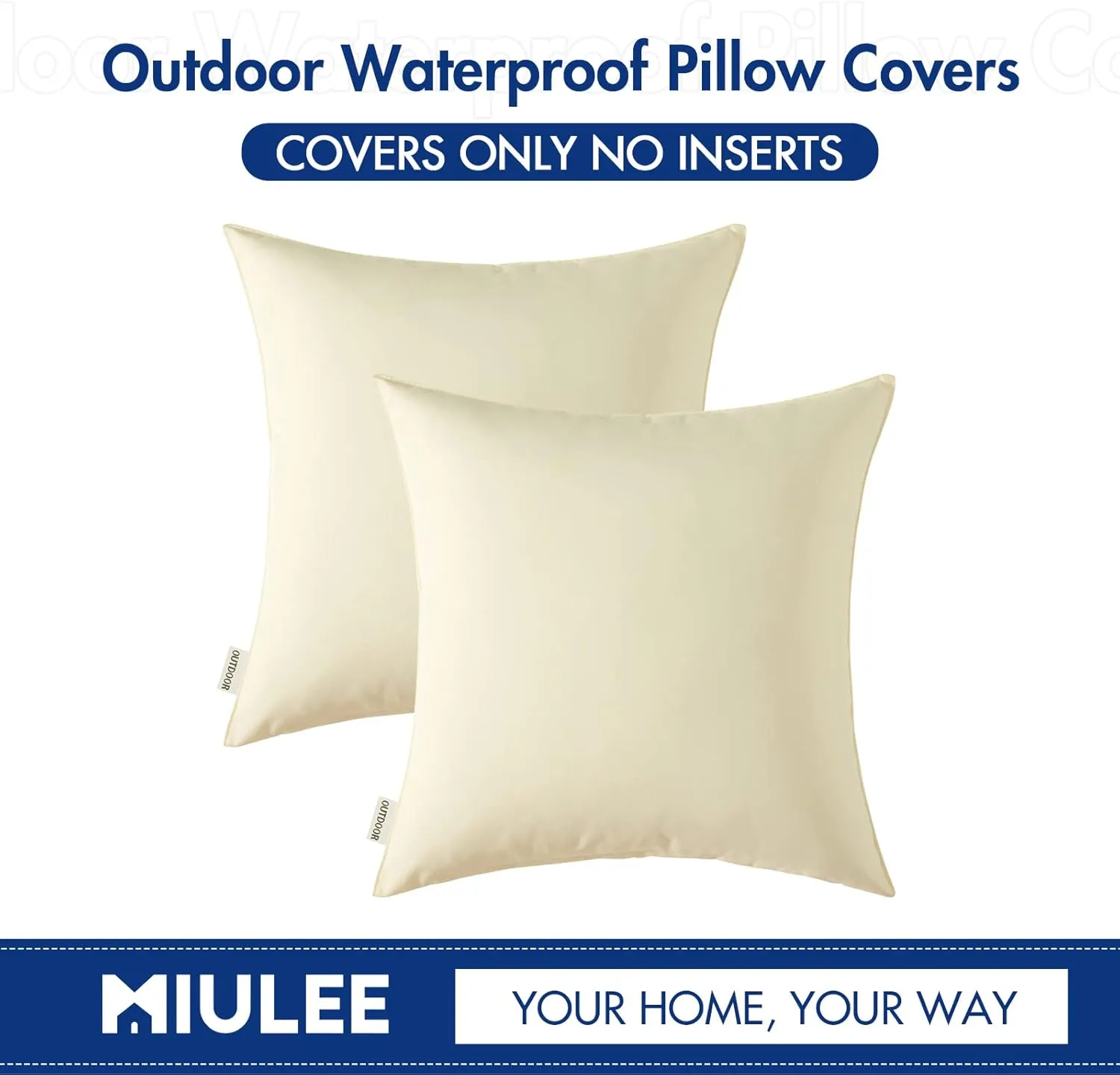 MIULEE Pack of 2 Decorative Outdoor Waterproof Pillow Covers Garden Cushion Sham Throw Pillowcase Shell for Spring Patio Tent Couch 20x20 Inch Beige