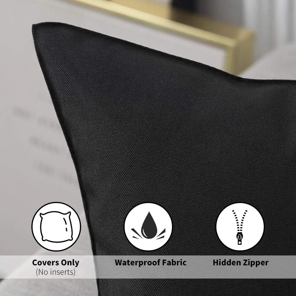 MIULEE Pack of 2 Decorative Outdoor Waterproof Pillow Covers Square Garden Cushion Sham Throw Pillowcase Shell for Spring Patio Tent Couch 20x20 Inch Black
