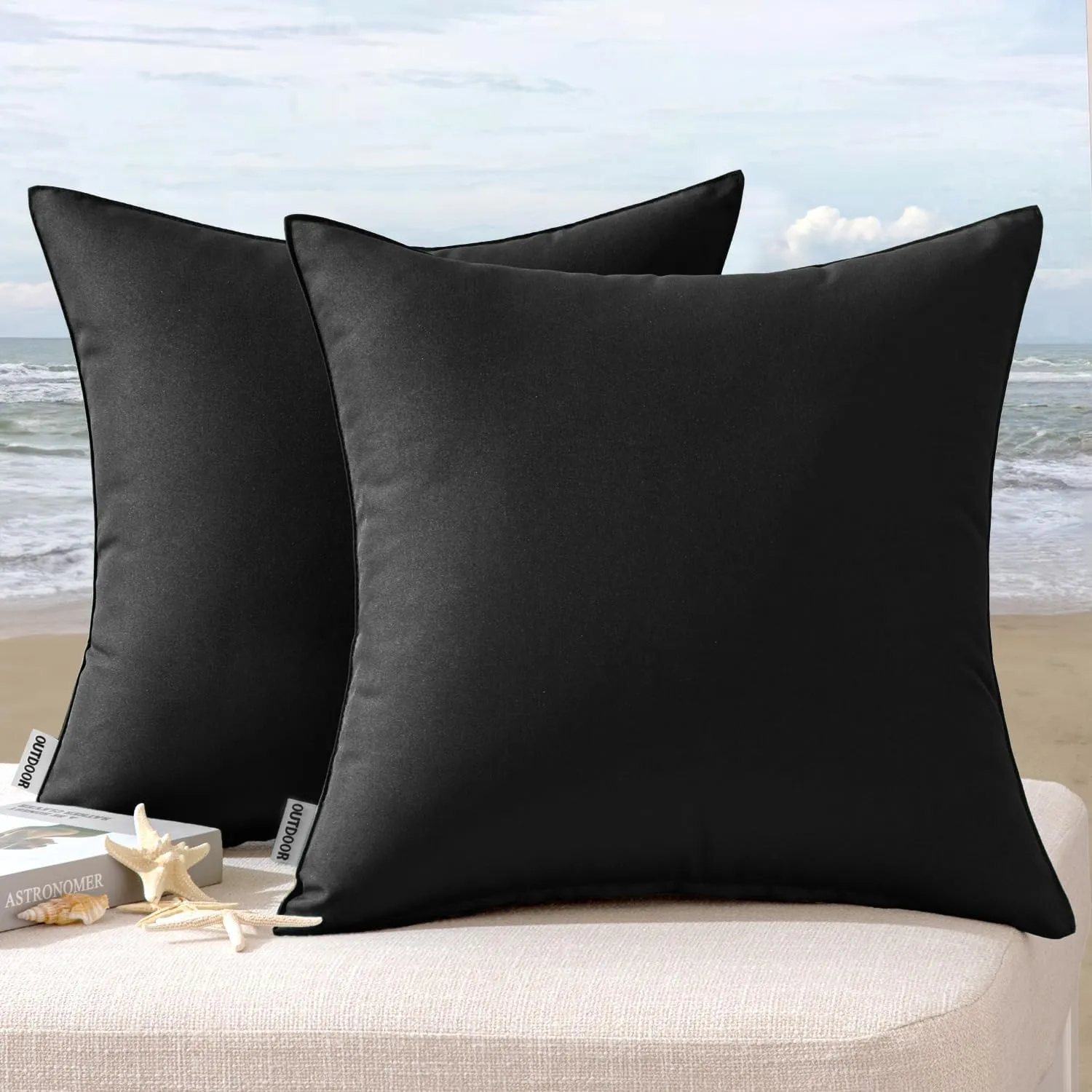 MIULEE Pack of 2 Decorative Outdoor Waterproof Pillow Covers Square Garden Cushion Sham Throw Pillowcase Shell for Spring Patio Tent Couch 20x20 Inch Black