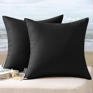MIULEE Pack of 2 Decorative Outdoor Waterproof Pillow Covers Square Garden Cushion Sham Throw Pillowcase Shell for Spring Patio Tent Couch 20x20 Inch Black