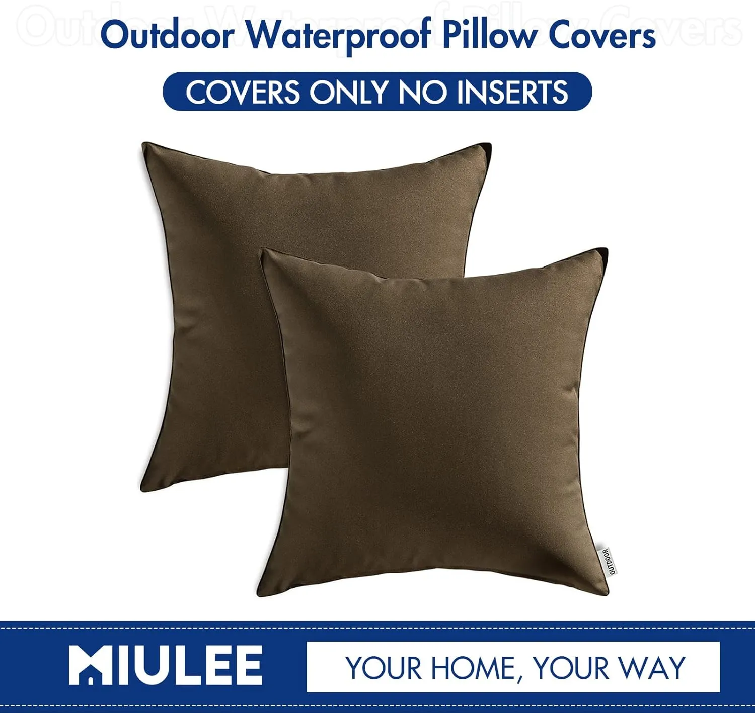 MIULEE Pack of 2 Decorative Pillow Covers Square Cushion Sham Throw Pillowcase Shell Waterproof for Spring Indoor Couch Chair Sofa Patio 20x20 Inch Brown
