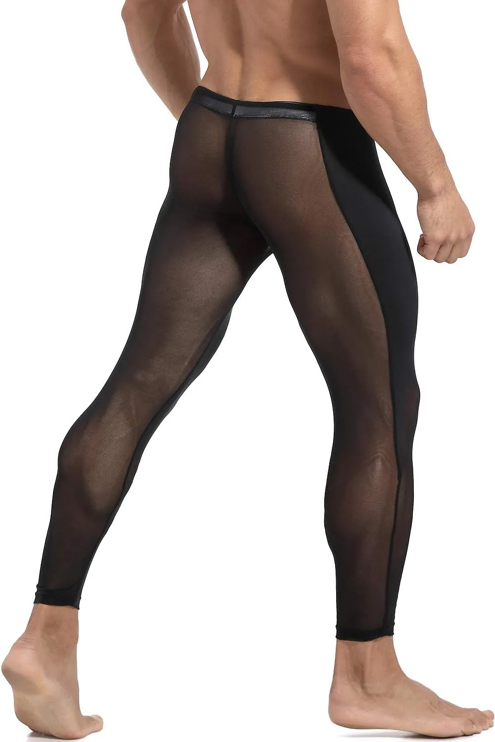 MIZOK Men's Mesh Yoga Pants See Through Compression Tights Workout Leggings