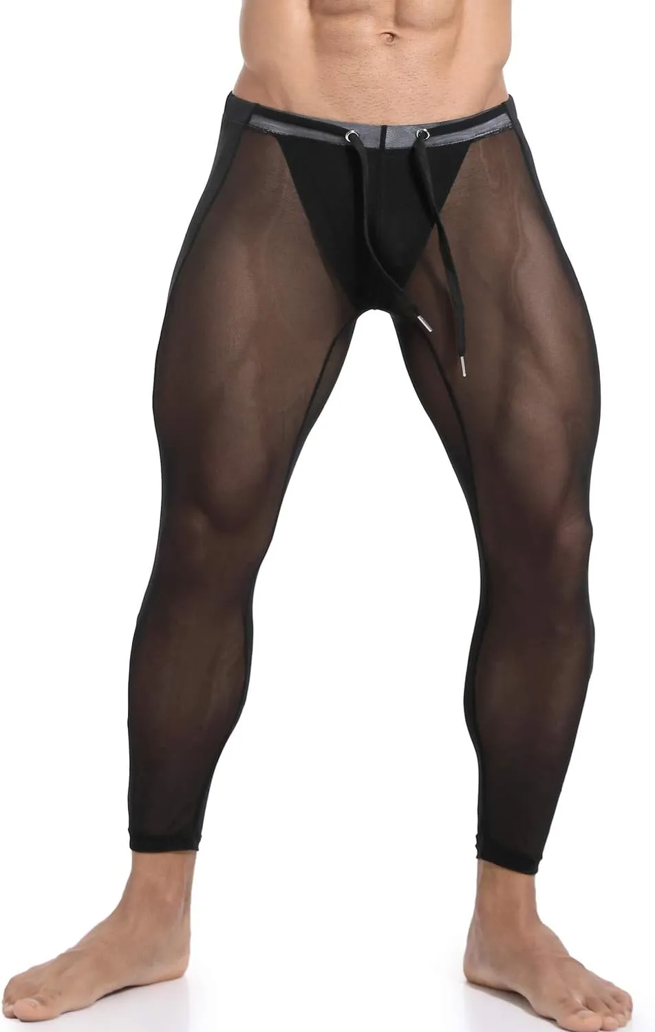 MIZOK Men's Mesh Yoga Pants See Through Compression Tights Workout Leggings