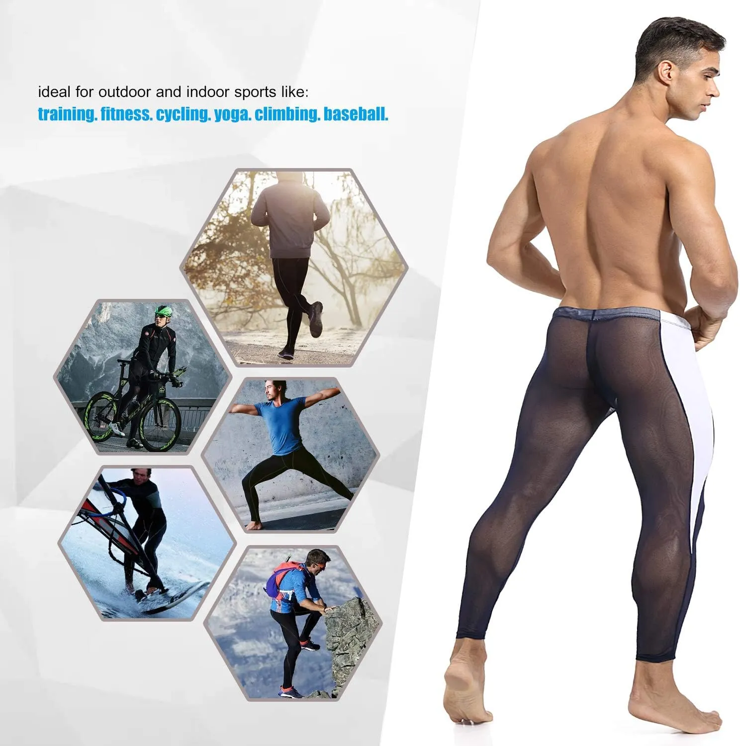 MIZOK Men's Mesh Yoga Pants See Through Compression Tights Workout Leggings