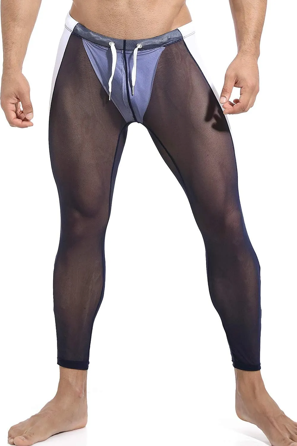 MIZOK Men's Mesh Yoga Pants See Through Compression Tights Workout Leggings