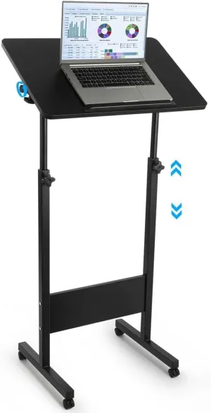 Mobile Podium, Adjustable Standing Desk with Caster Wheels, Adjustable Height 360° Swivel Desktop, Versatile Podium Laptop Desk Stand Up Desk Easel Presentation Lectern (Black)