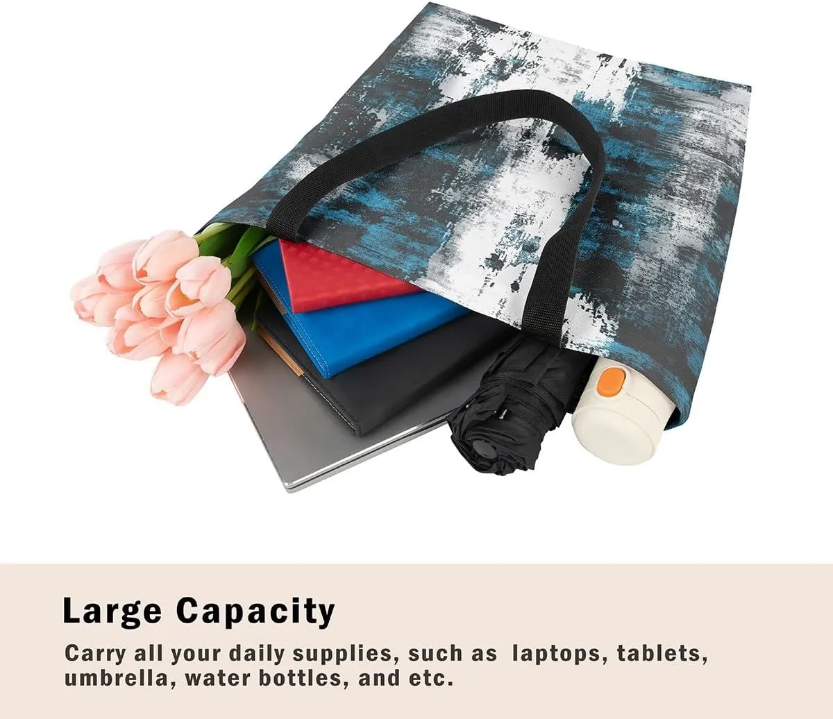 Modern Abstract Canvas Tote Bag Vintage Ombre Art Sandproof Beach Bag,Minimalism Red Orange Blue