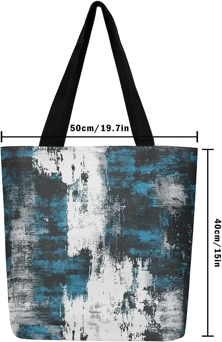 Modern Abstract Canvas Tote Bag Vintage Ombre Art Sandproof Beach Bag,Minimalism Red Orange Blue