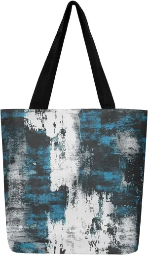 Modern Abstract Canvas Tote Bag Vintage Ombre Art Sandproof Beach Bag,Minimalism Red Orange Blue