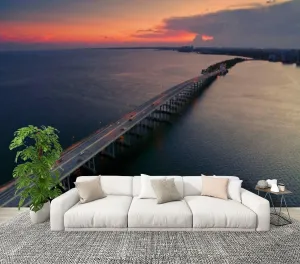 Modern Peel and Stick Wall Mural Wallpaper Rickenbacker Causeway Self Adhesive Removable Wall Stickers for Living Room Bedroom TV Background 69''x98''
