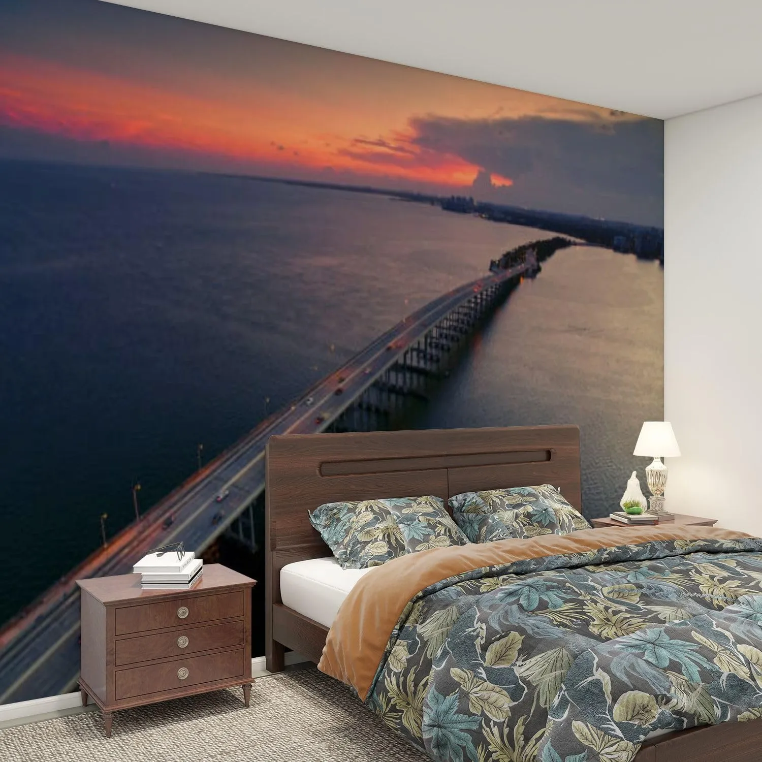 Modern Peel and Stick Wall Mural Wallpaper Rickenbacker Causeway Self Adhesive Removable Wall Stickers for Living Room Bedroom TV Background 69''x98''