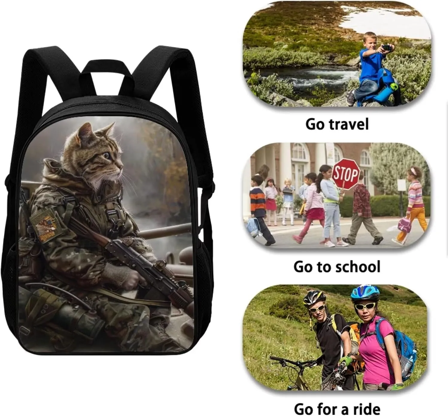 Modysero 17 Inch Funny Backpack for Girls Boys Cool Cat School Bags with Smooth Zipper Large Capacity Lightweight Student Bookbag with Pockets