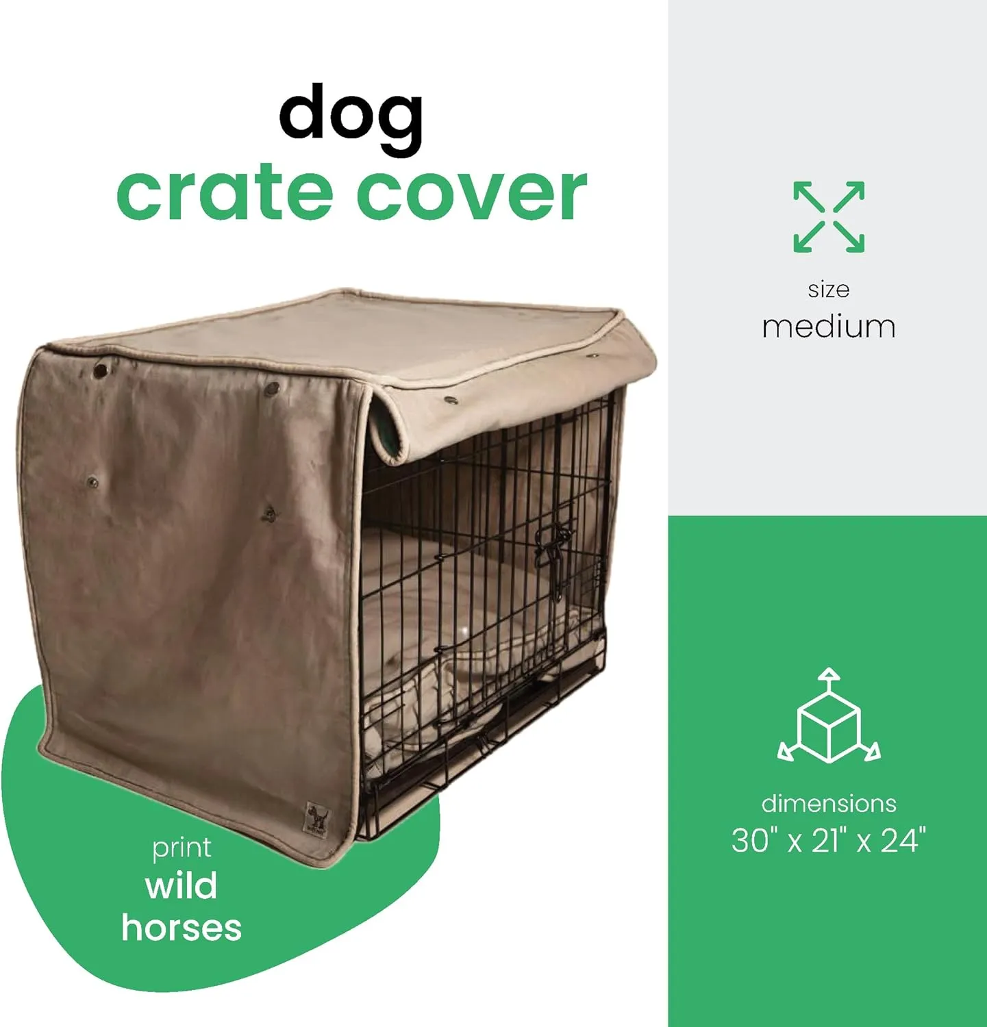 Molly Mutt Wild Horses Dog Crate Cover, 100% Cotton Canvas Cover with 2 Roll-Up Panels, Ideal for Dog or Cat Crate, Durable, Washable, and Free of Harmful Chemicals, 30" x 21" x 24"