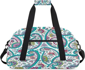 Motif Paisley Pattern Kids Overnighted Duffel Bag Carry-On Size & Ideal for School Practice or Weekender Travel with Zip and Shoulder Stra for Boys & Girls