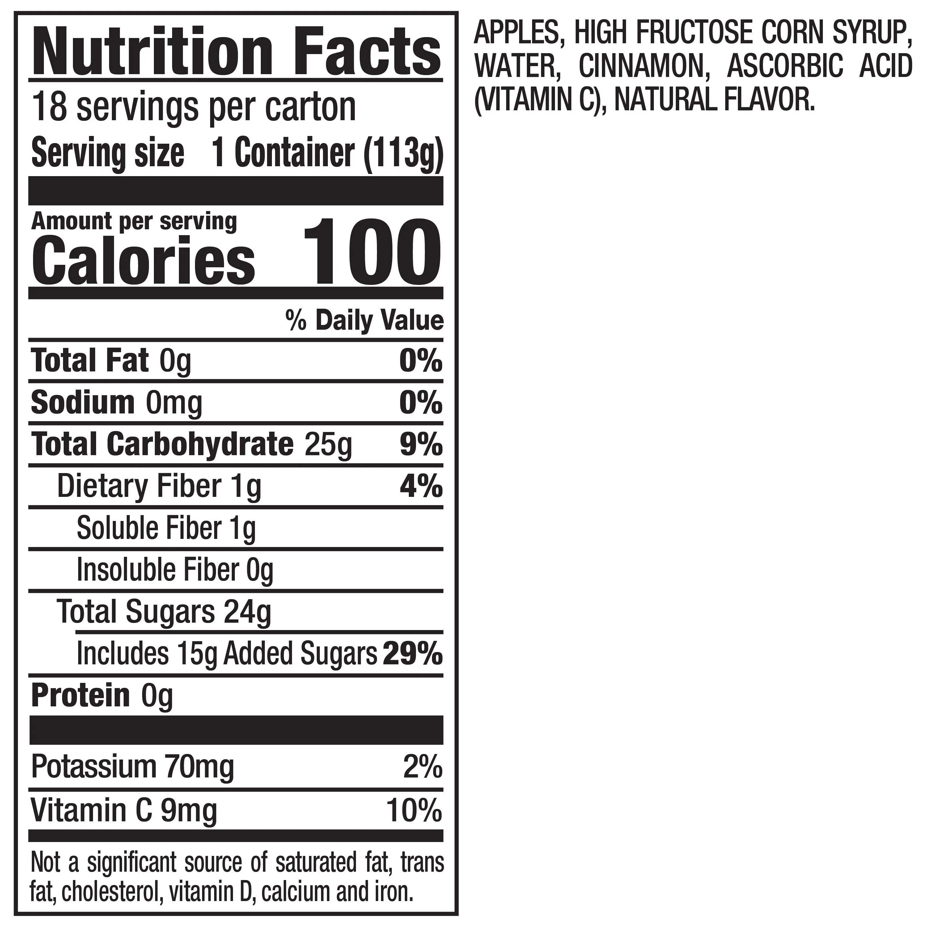 Mott's Cinnamon Applesauce,4 Oz Cups18 Count, No Artificial Flavors New