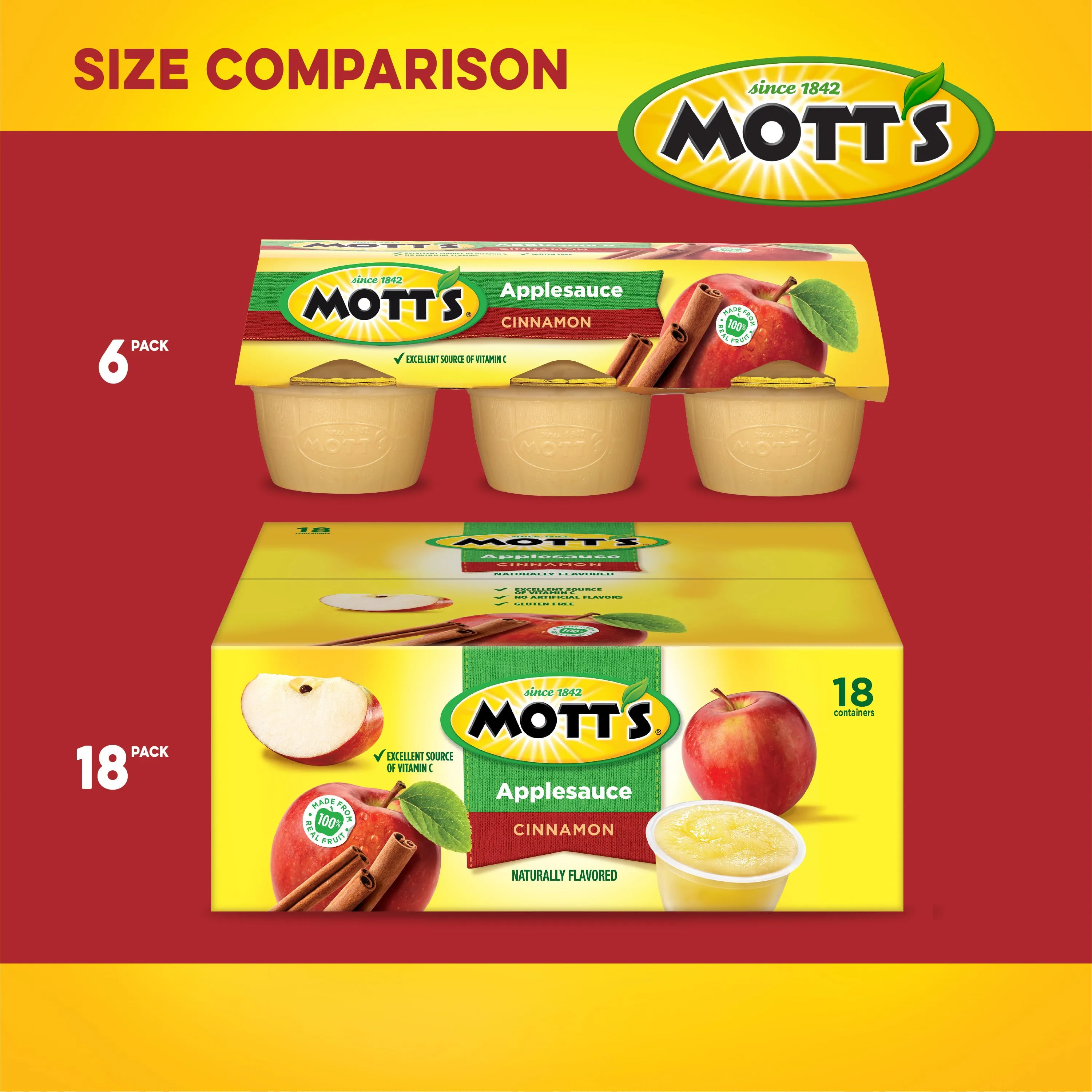Mott's Cinnamon Applesauce,4 Oz Cups18 Count, No Artificial Flavors New