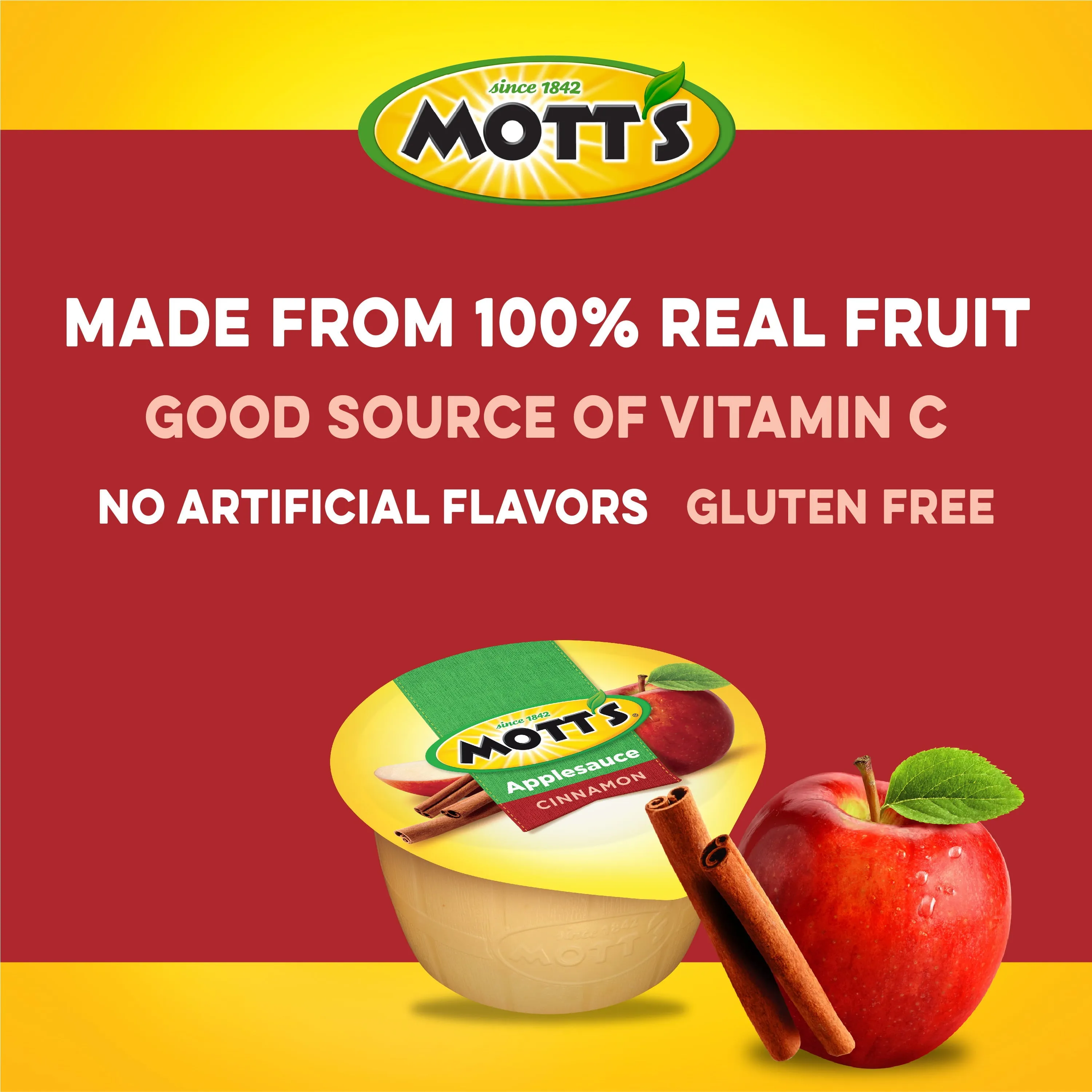 Mott's Cinnamon Applesauce,4 Oz Cups18 Count, No Artificial Flavors New