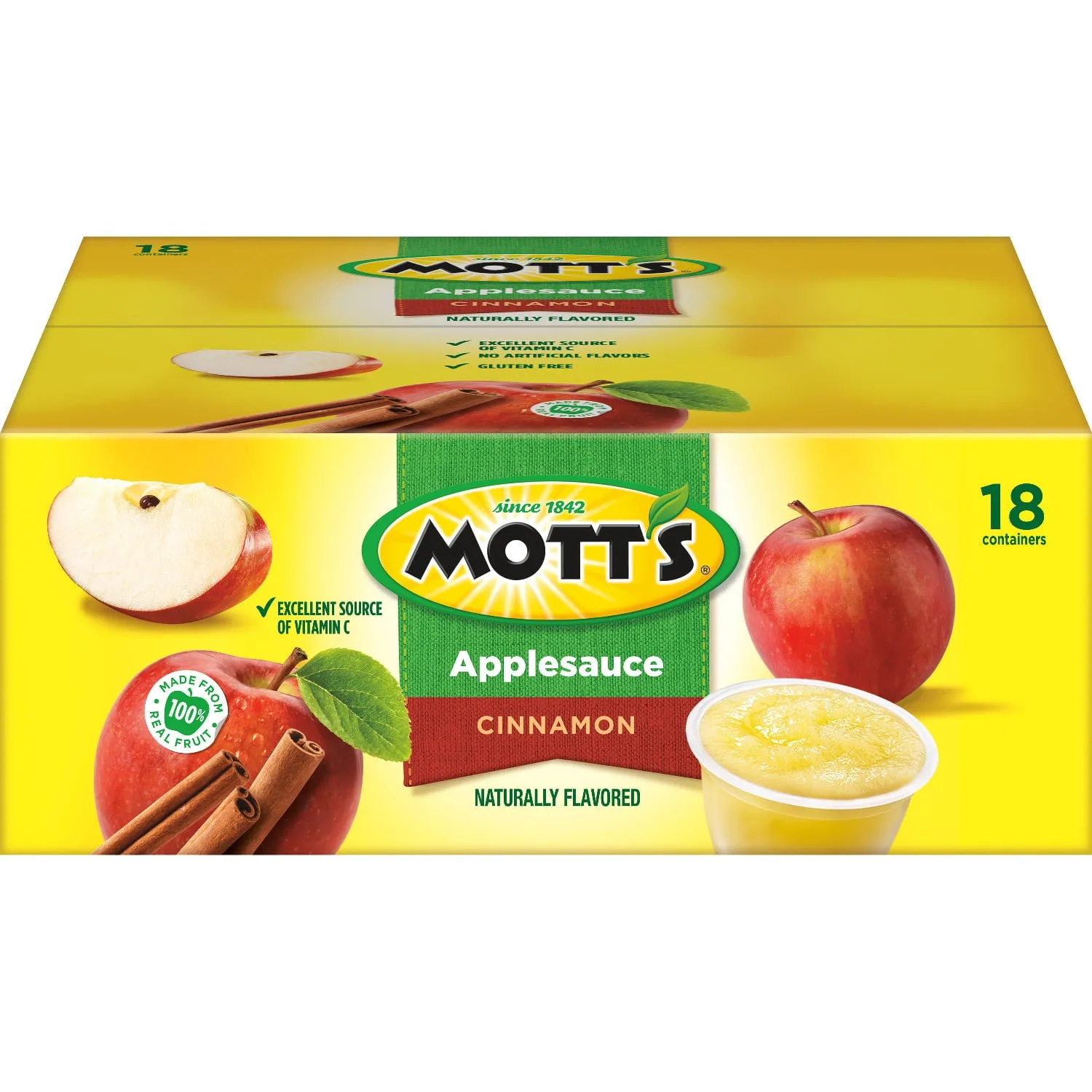 Mott's Cinnamon Applesauce,4 Oz Cups18 Count, No Artificial Flavors New