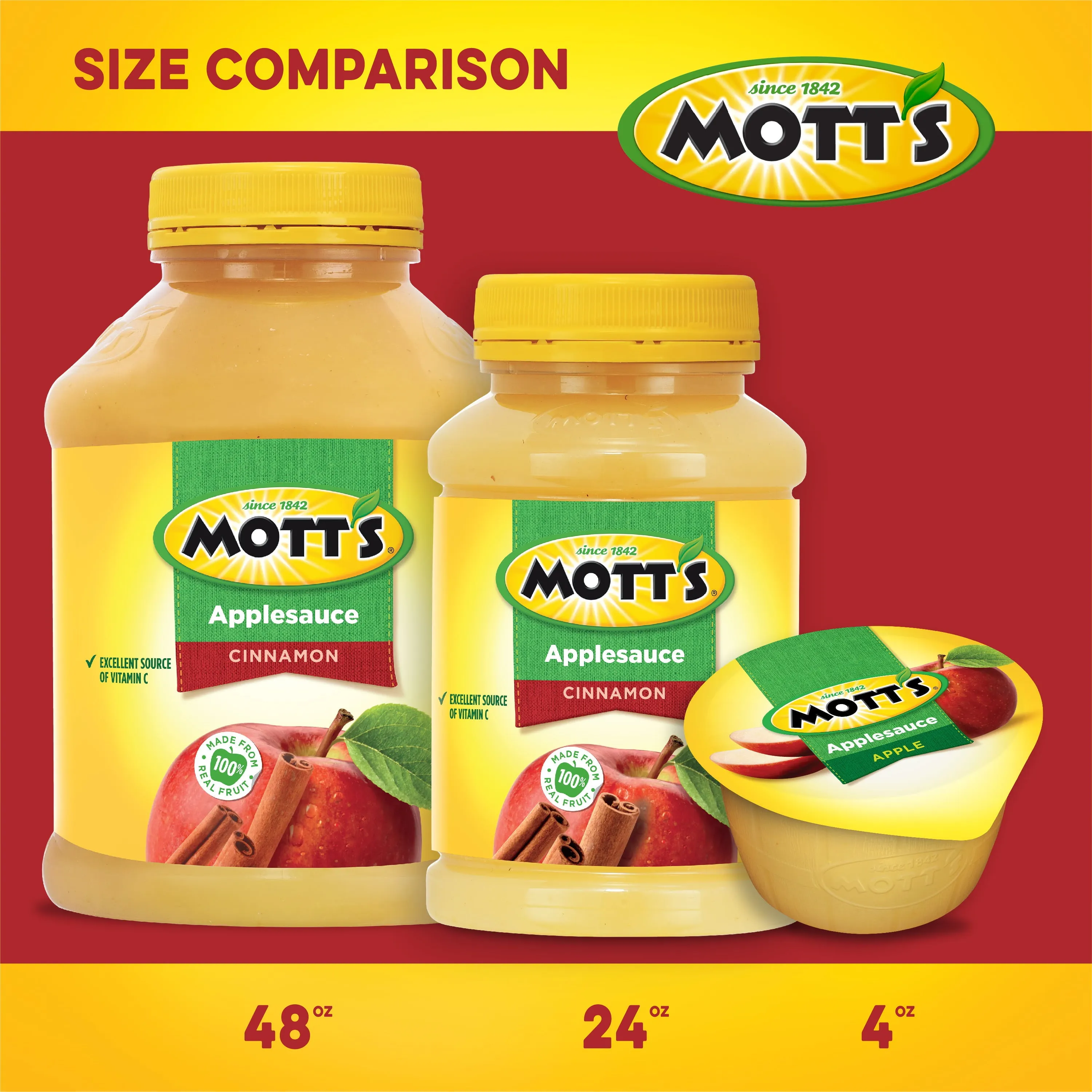 Mott's Cinnamon Applesauce,4 Oz Cups18 Count, No Artificial Flavors New