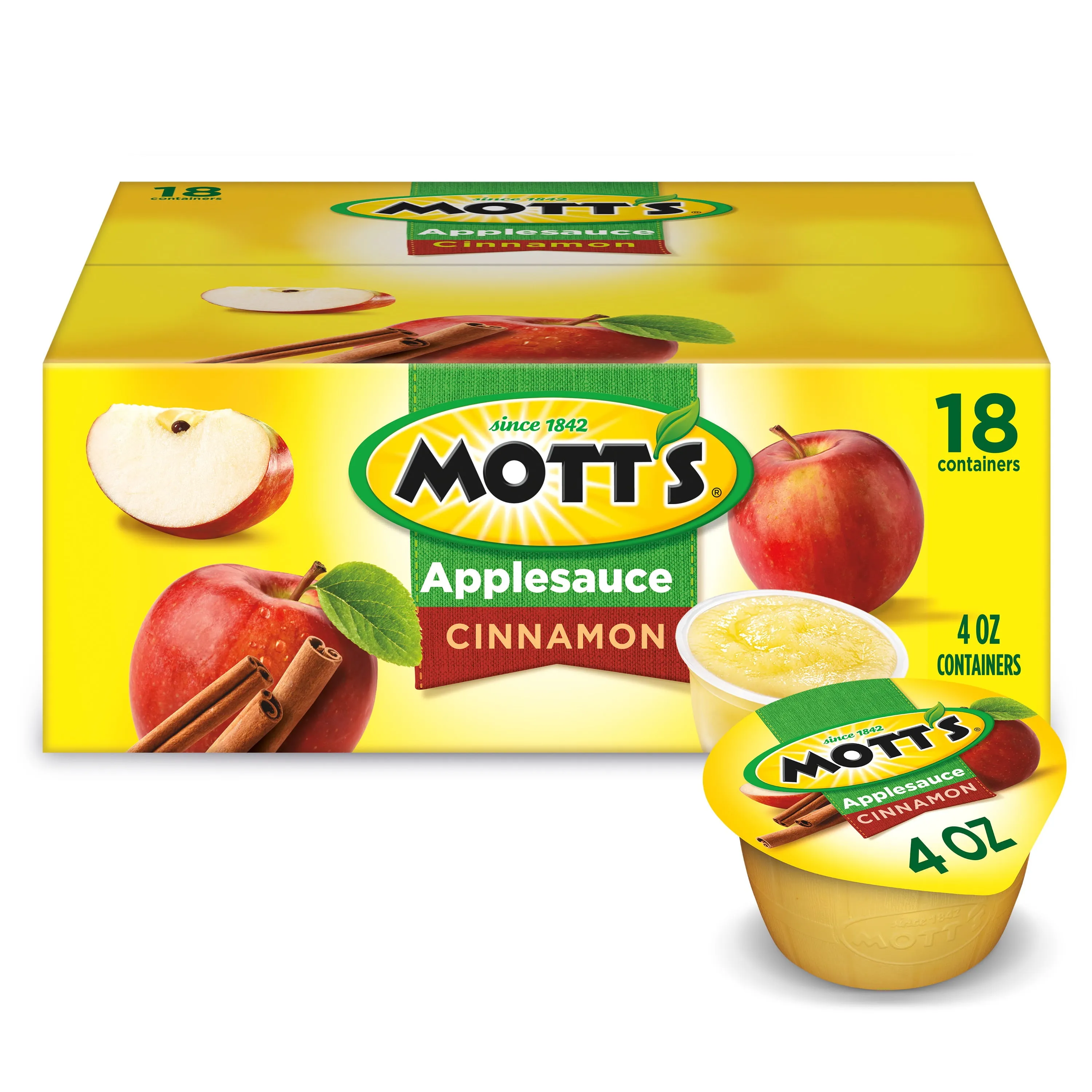 Mott's Cinnamon Applesauce,4 Oz Cups18 Count, No Artificial Flavors New