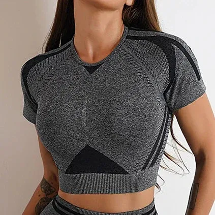 Move Like Diva Women's Seamless Ombre Short Sleeve Crop Top