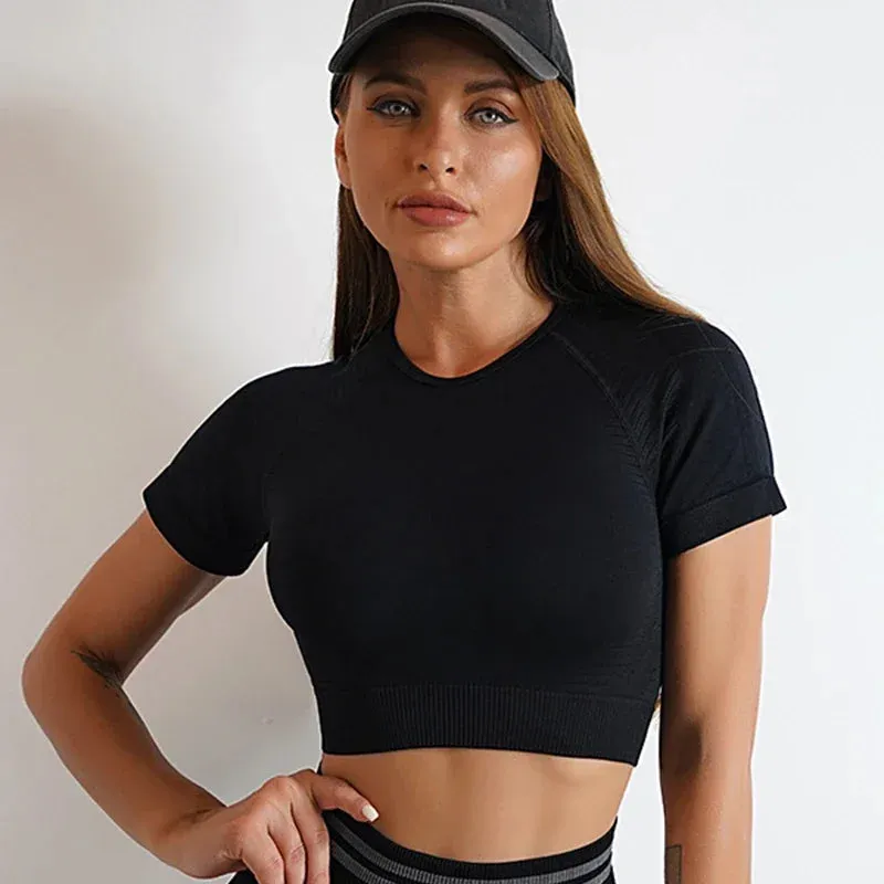 Move Like Diva Women's Seamless Ombre Short Sleeve Crop Top