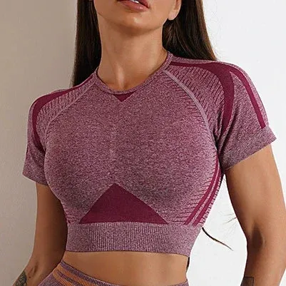 Move Like Diva Women's Seamless Ombre Short Sleeve Crop Top