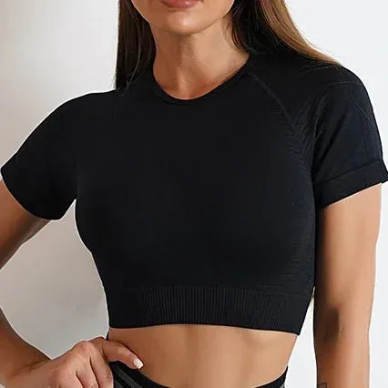Move Like Diva Women's Seamless Ombre Short Sleeve Crop Top