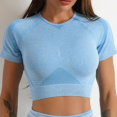 Move Like Diva Women's Seamless Ombre Short Sleeve Crop Top