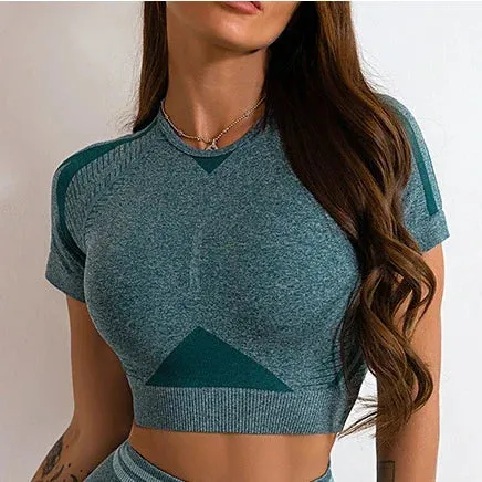 Move Like Diva Women's Seamless Ombre Short Sleeve Crop Top