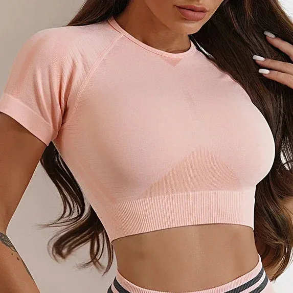 Move Like Diva Women's Seamless Ombre Short Sleeve Crop Top
