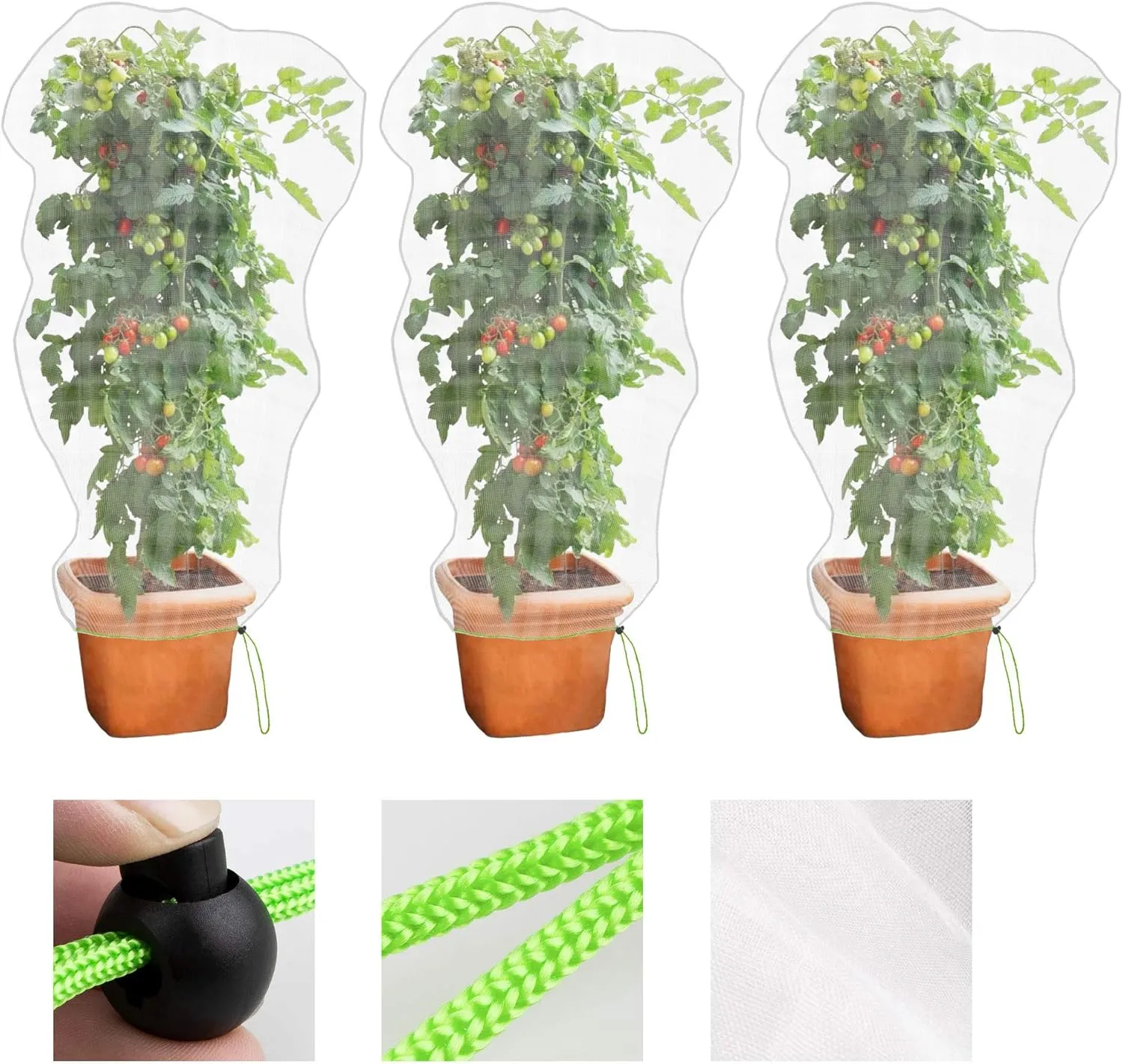 MR FIVE 3 PCS Large Drawstring Plant Covers,Bird Barrier Netting Mesh with Drawstring,Reusable Garden Netting Mesh with Drawstring,Plant Cover for Protect Fruit Tree Vegetable Flower,4.6 ftX 3.3 ft