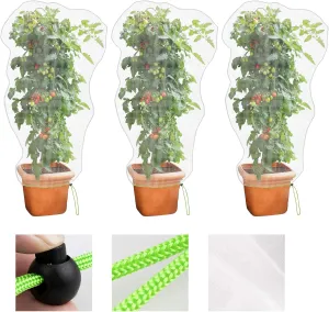 MR FIVE 3 PCS Large Drawstring Plant Covers,Bird Barrier Netting Mesh with Drawstring,Reusable Garden Netting Mesh with Drawstring,Plant Cover for Protect Fruit Tree Vegetable Flower,4.6 ftX 3.3 ft