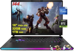 MSI Raider GE68HX Gaming Laptop 16" FHD  IPS 144Hz Intel 24-core i9-14900HX 32GB RAM 1TB SSD GeForce RTX 4070 RGB Backlit Thunderbolt4 USB-C Dynaudio FHD IR Privacy Camera Win11 w/ICP Accessory