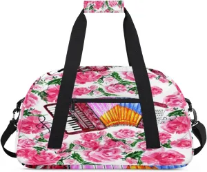 Music Accordion Flower Kids Overnighted Duffel Bag Carry-On Size & Ideal for School Practice or Weekender Travel with Zip and Shoulder Stra for Boys & Girls
