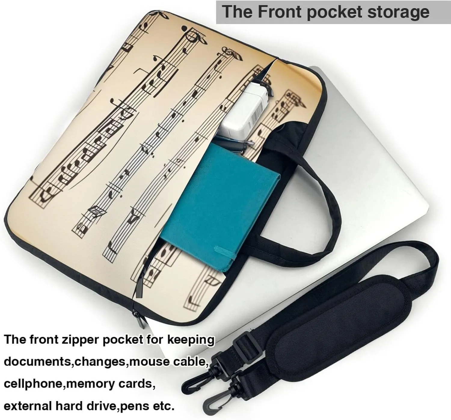 Music notation Print Laptop Bag Pouch Briefcase Fits 13/14/15.6 inch Notebook Computer Bags for Women Men
