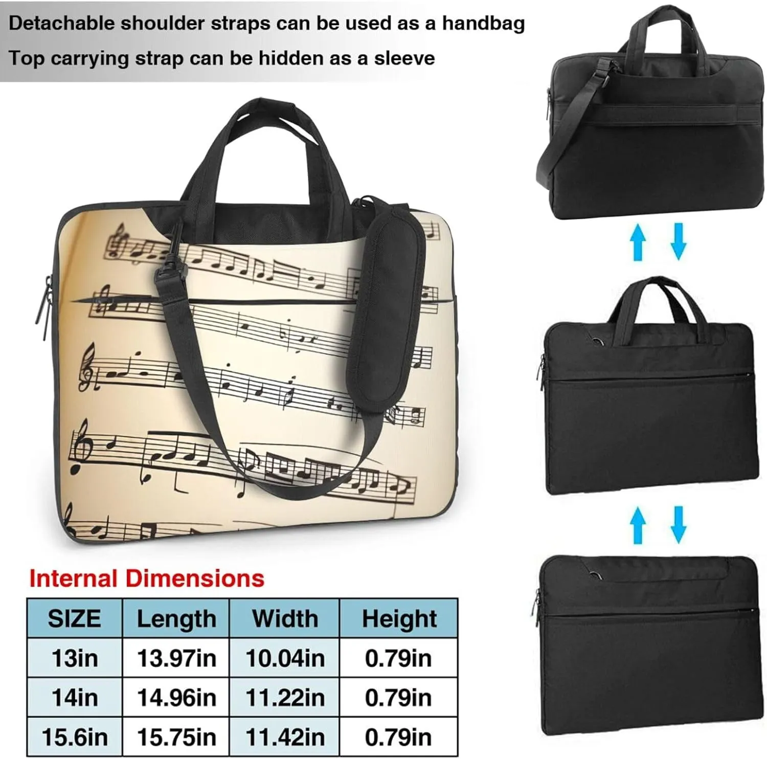 Music notation Print Laptop Bag Pouch Briefcase Fits 13/14/15.6 inch Notebook Computer Bags for Women Men