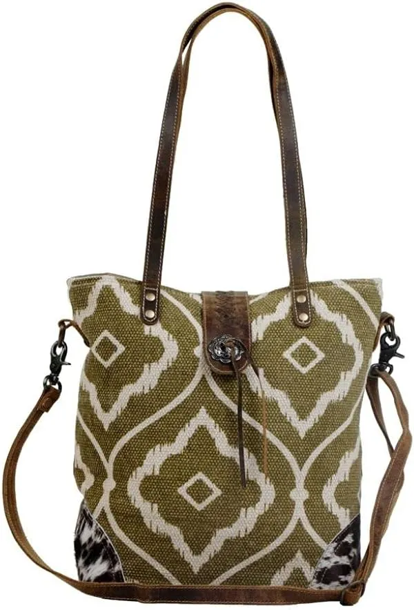 Myra Bag Aesthetic Shoulder Bag Upcycled Cotton & Leather S-2809
