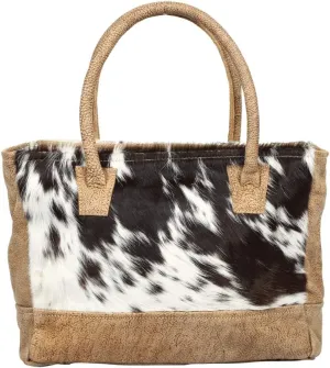 Myra Bag Black & White Cowhide & Leather Handbag S-1314, 13.5" W x 10" H x 4" D