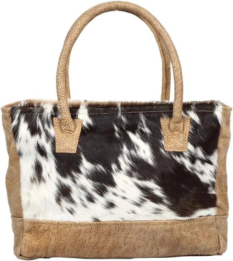 Myra Bag Black & White Cowhide & Leather Handbag S-1314, 13.5" W x 10" H x 4" D