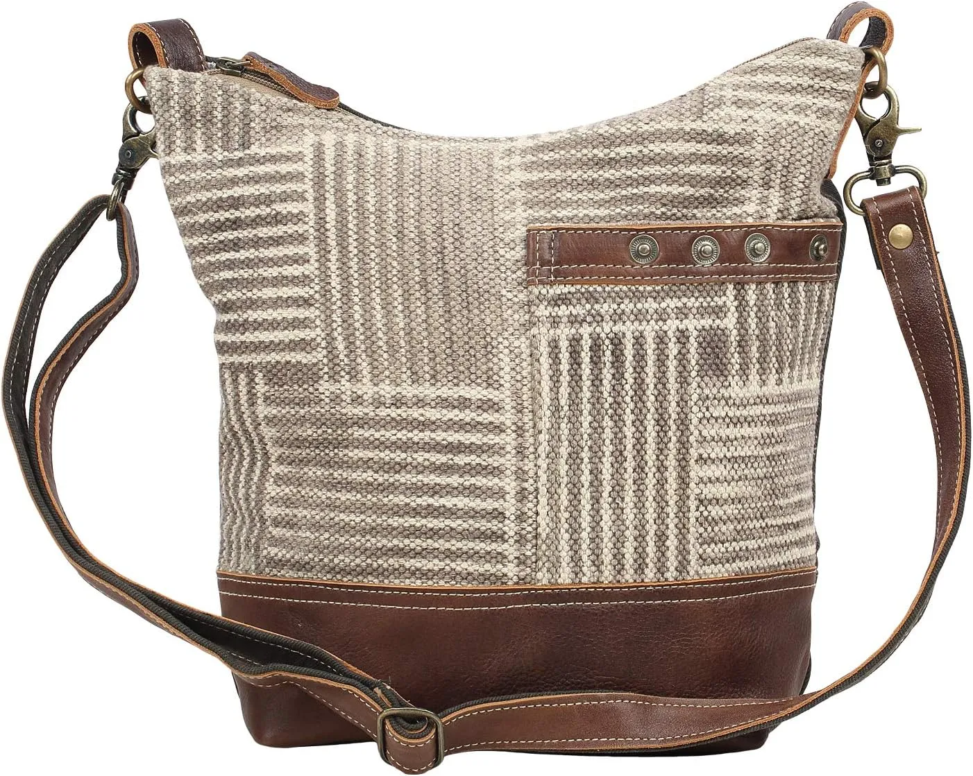 Myra Bag Coffee Upcycled Canvas & Leather Shoulder Bag S-1557