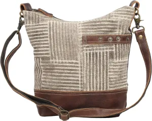 Myra Bag Coffee Upcycled Canvas & Leather Shoulder Bag S-1557