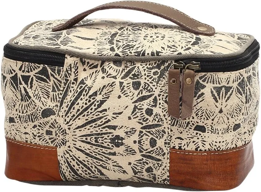 Myra Bag Flowers Leather & Upcycled Canvas Shaving Kit Bag S-1119