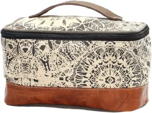 Myra Bag Flowers Leather & Upcycled Canvas Shaving Kit Bag S-1119