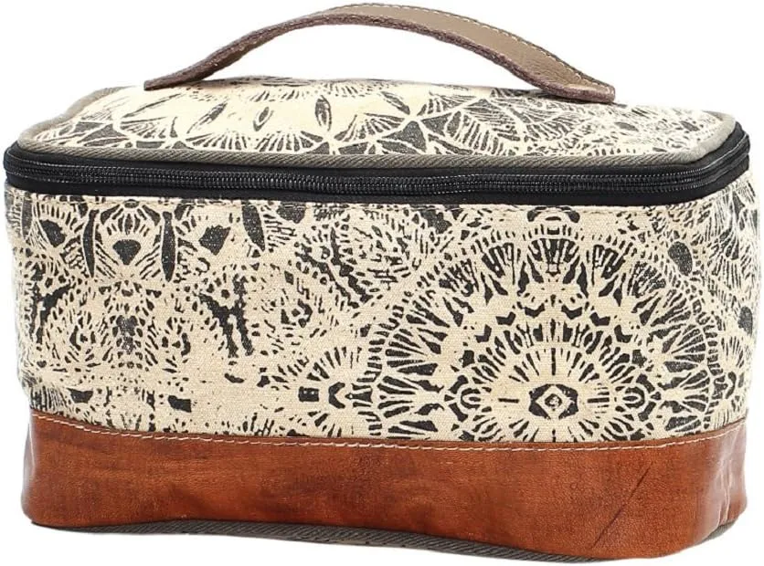 Myra Bag Flowers Leather & Upcycled Canvas Shaving Kit Bag S-1119