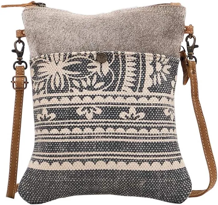 Myra Bag Runner Upcycled Canvas & Cowhide Crossbody Bag S-1452