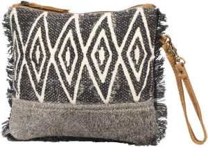Myra Bag Second Impression Upcycled Canvas & Cowhide Leather Wristlet Pouch Bag S-1261